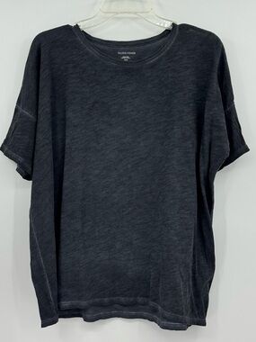 Eileen Fisher Oraganic Hazy Slub Neck Tee Black size Medium